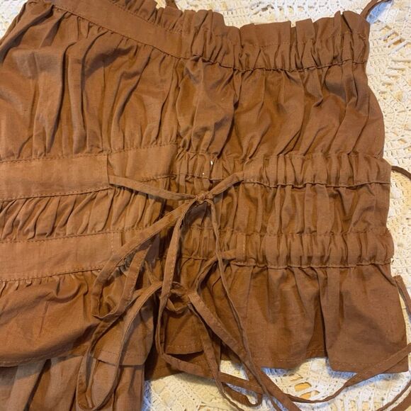 Free People Brown Ruffle Crop Top Tank - Medium - Side Ties Boho Faire (125) - Picture 11 of 12